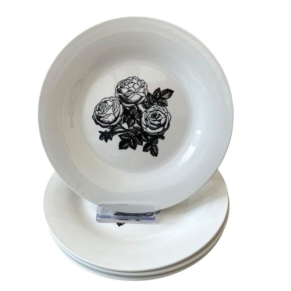 Godinger Floral Salad Plates 7.5in Porcelain Black & White Roses Set of 4 NEW - Picture 5 of 10